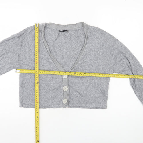 Zara Women’s Grey S V-Neck Button Knit Cardigan Jumper