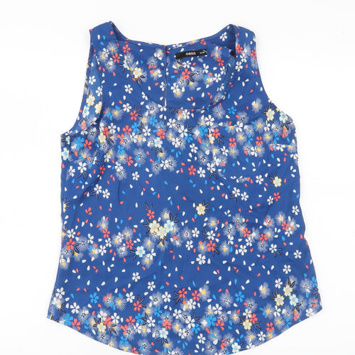 Oasis Womens Blue Floral Sleeveless Blouse UK 10 Scoop Neck