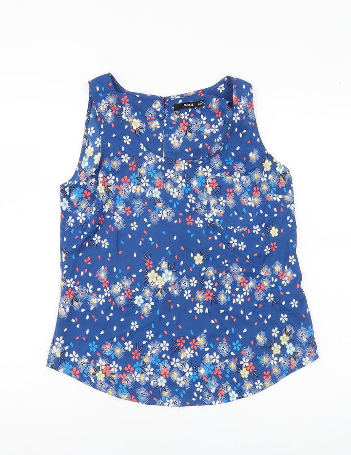 Oasis Womens Blue Floral Sleeveless Blouse UK 10 Scoop Neck