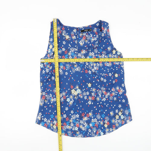 Oasis Womens Blue Floral Sleeveless Blouse UK 10 Scoop Neck