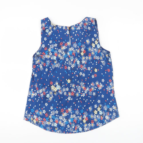 Oasis Womens Blue Floral Sleeveless Blouse UK 10 Scoop Neck
