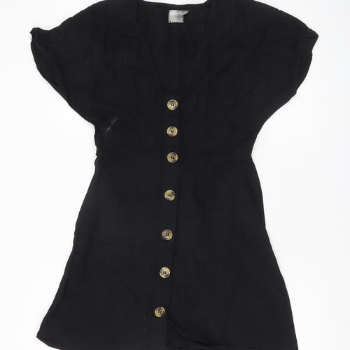 ASOS Women’s Black Size 6 Short Shirt Dress Cotton V-Neck Casual
