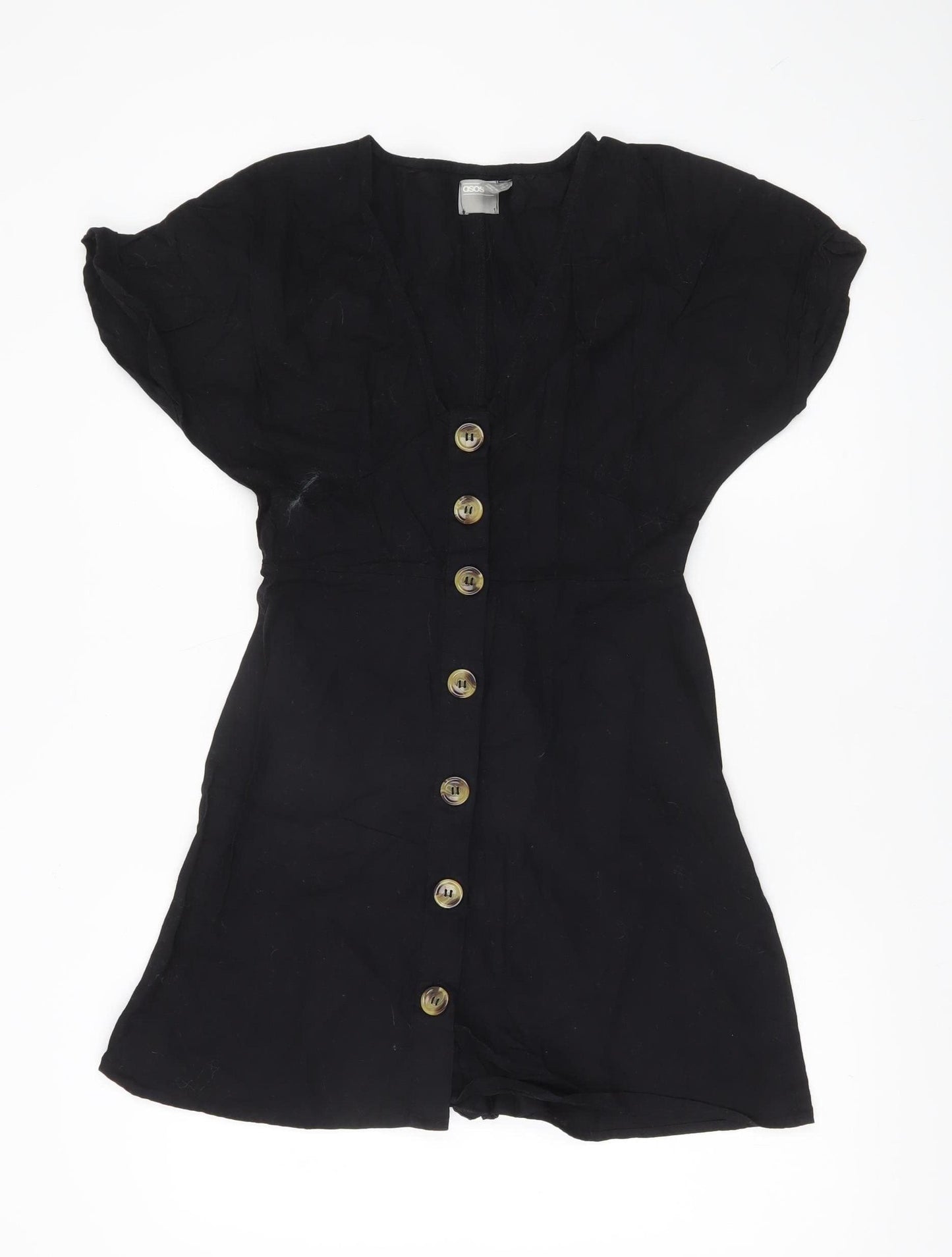 ASOS Women’s Black Size 6 Short Shirt Dress Cotton V-Neck Casual