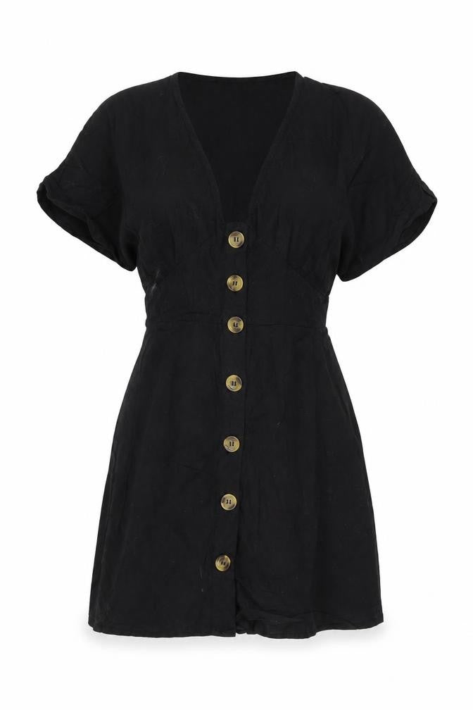ASOS Women’s Black Size 6 Short Shirt Dress Cotton V-Neck Casual