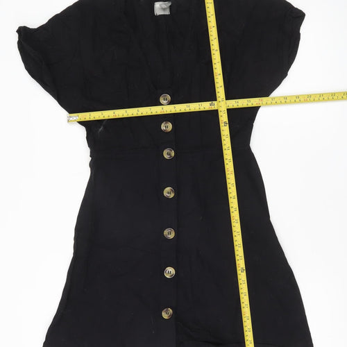 ASOS Women’s Black Size 6 Short Shirt Dress Cotton V-Neck Casual