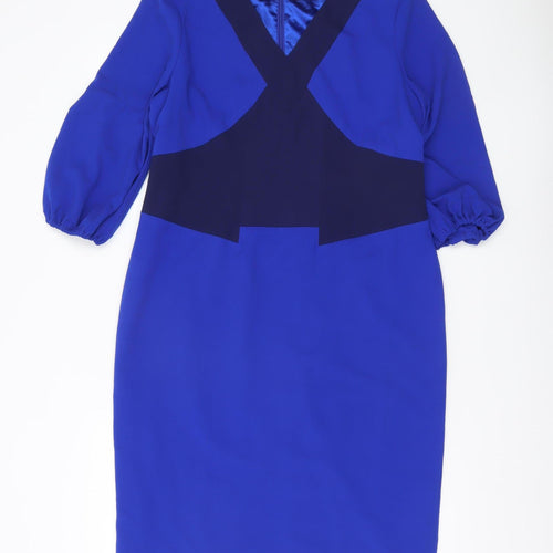 Trinny & Susannah Women’s Blue Sheath Dress Size 14 V-Neck 3/4 Sleeve