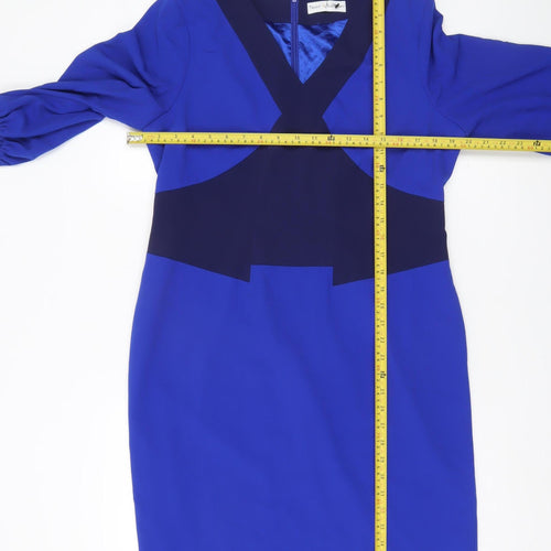 Trinny & Susannah Women’s Blue Sheath Dress Size 14 V-Neck 3/4 Sleeve