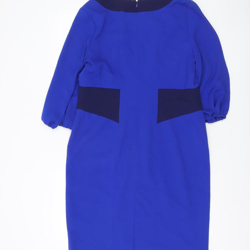 Trinny & Susannah Women’s Blue Sheath Dress Size 14 V-Neck 3/4 Sleeve