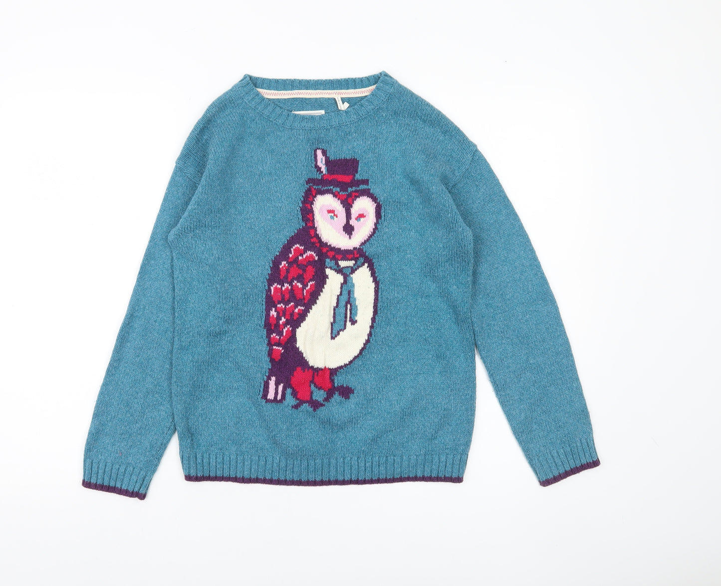 FatFace Boys Blue Owl Graphic Pullover Jumper Size 12-13 Years Cotton Blend