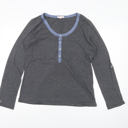 Thyme and Honey Women Black Striped Jersey Long Sleeve Scoop Neck T-Shirt L
