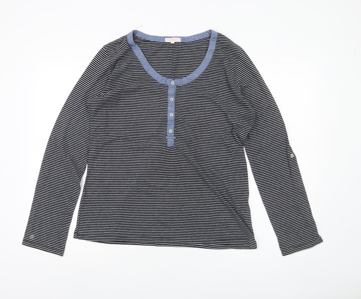 Thyme and Honey Women Black Striped Jersey Long Sleeve Scoop Neck T-Shirt L