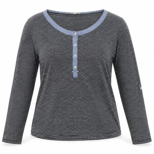 Thyme and Honey Women Black Striped Jersey Long Sleeve Scoop Neck T-Shirt L