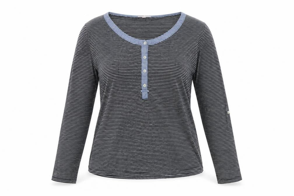 Thyme and Honey Women Black Striped Jersey Long Sleeve Scoop Neck T-Shirt L