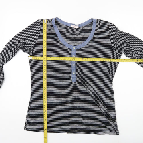Thyme and Honey Women Black Striped Jersey Long Sleeve Scoop Neck T-Shirt L