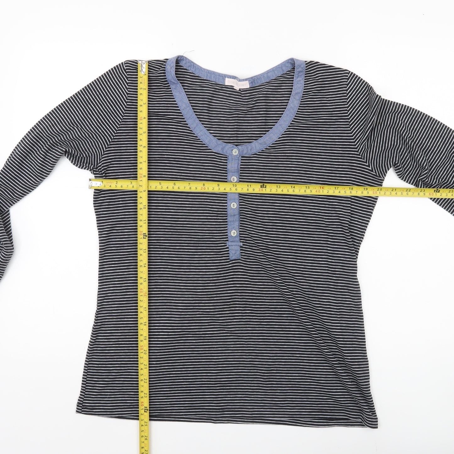 Thyme and Honey Women Black Striped Jersey Long Sleeve Scoop Neck T-Shirt L