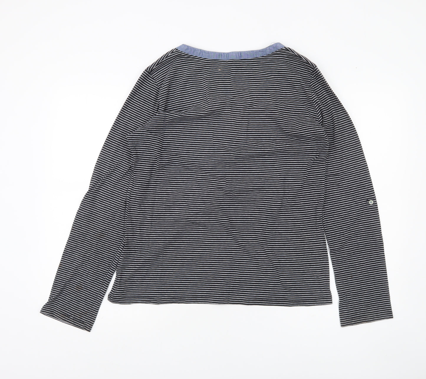 Thyme and Honey Women Black Striped Jersey Long Sleeve Scoop Neck T-Shirt L