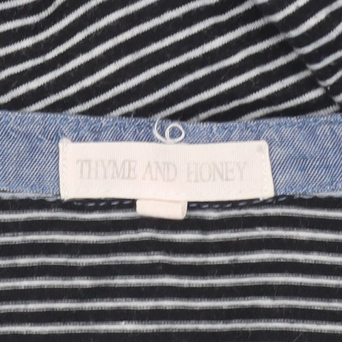 Thyme and Honey Women Black Striped Jersey Long Sleeve Scoop Neck T-Shirt L