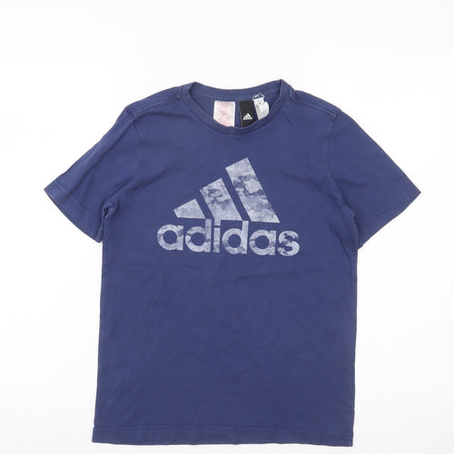 Adidas Boys Blue 11-12 Years Short Sleeve Logo T-Shirt