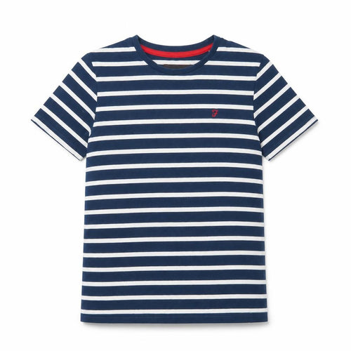 Farah Jeans Boys Blue Striped Cotton T-Shirt 10-11 Years Casual Crew Neck