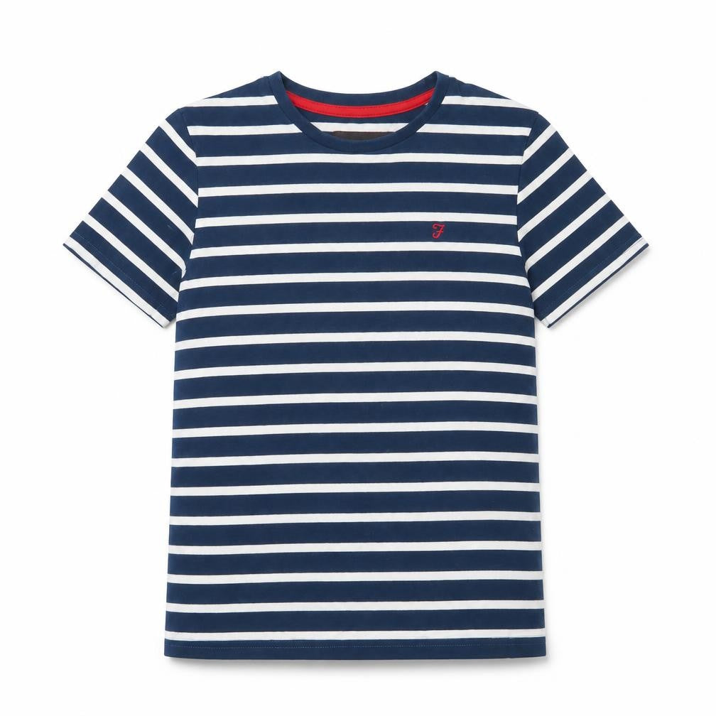 Farah Jeans Boys Blue Striped Cotton T-Shirt 10-11 Years Casual Crew Neck
