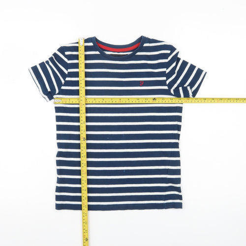 Farah Jeans Boys Blue Striped Cotton T-Shirt 10-11 Years Casual Crew Neck