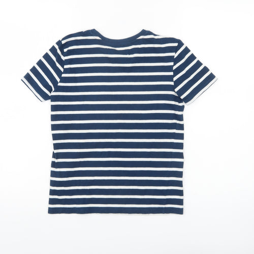 Farah Jeans Boys Blue Striped Cotton T-Shirt 10-11 Years Casual Crew Neck
