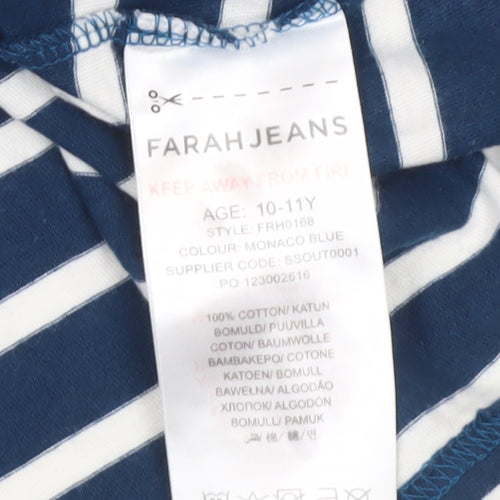 Farah Jeans Boys Blue Striped Cotton T-Shirt 10-11 Years Casual Crew Neck