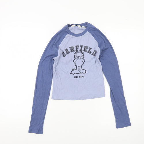 H&M Girls Blue Garfield Long Sleeve Cropped T-Shirt Size 14 Years