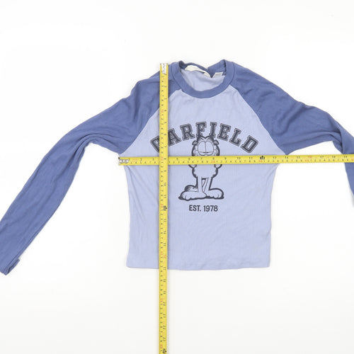 H&M Girls Blue Garfield Long Sleeve Cropped T-Shirt Size 14 Years