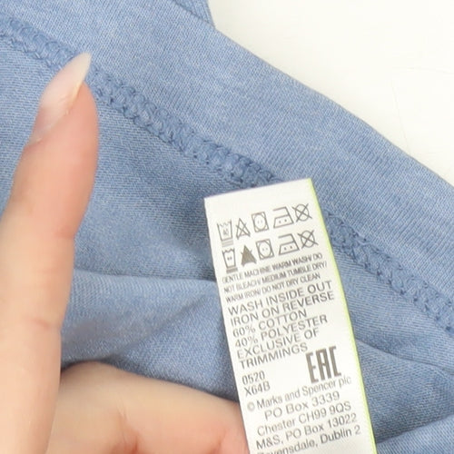 Marks and Spencer Womens Blue Cotton Blend Pyjama Top M