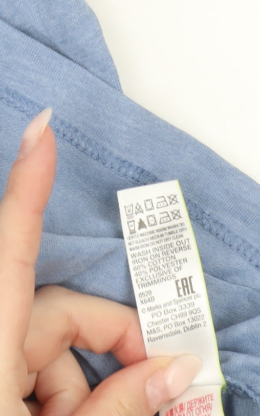 Marks and Spencer Womens Blue Cotton Blend Pyjama Top M