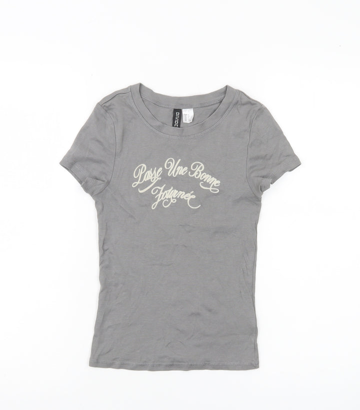H&M Divided Women’s Grey XS Graphic Print Short Sleeve T-Shirt