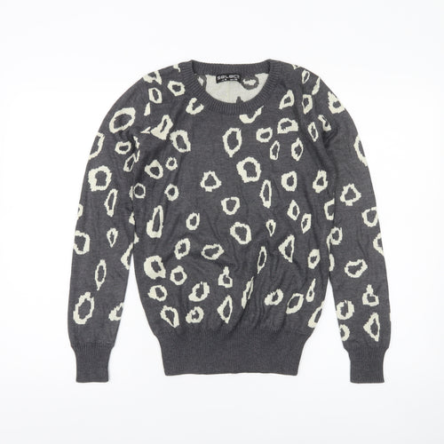 Select Womens Grey Animal Print Crew Neck Jumper Size 8