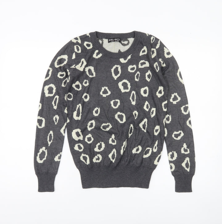Select Womens Grey Animal Print Crew Neck Jumper Size 8