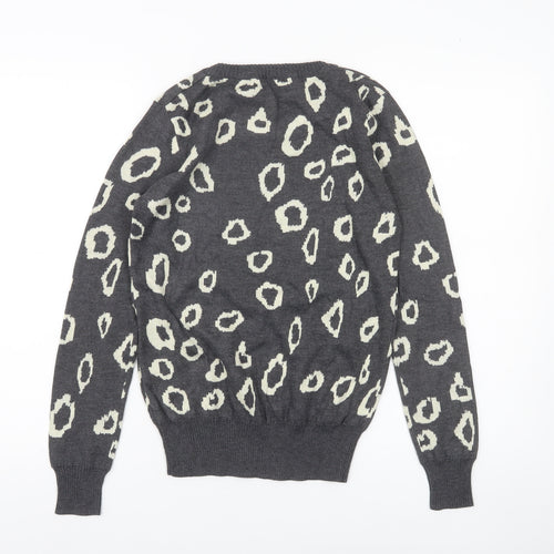 Select Womens Grey Animal Print Crew Neck Jumper Size 8