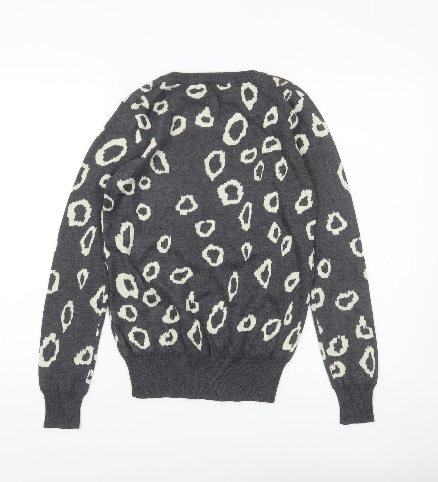 Select Womens Grey Animal Print Crew Neck Jumper Size 8