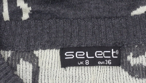 Select Womens Grey Animal Print Crew Neck Jumper Size 8