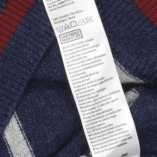 Burton Menswear Men Blue Striped V-Neck Pullover Jumper Size S