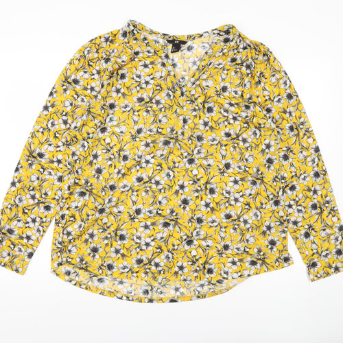 H&M Womens Yellow Floral Long Sleeve Tunic Blouse Size 12