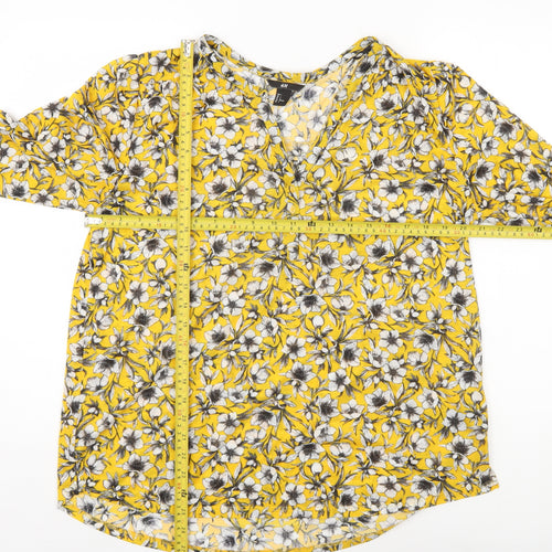 H&M Womens Yellow Floral Long Sleeve Tunic Blouse Size 12