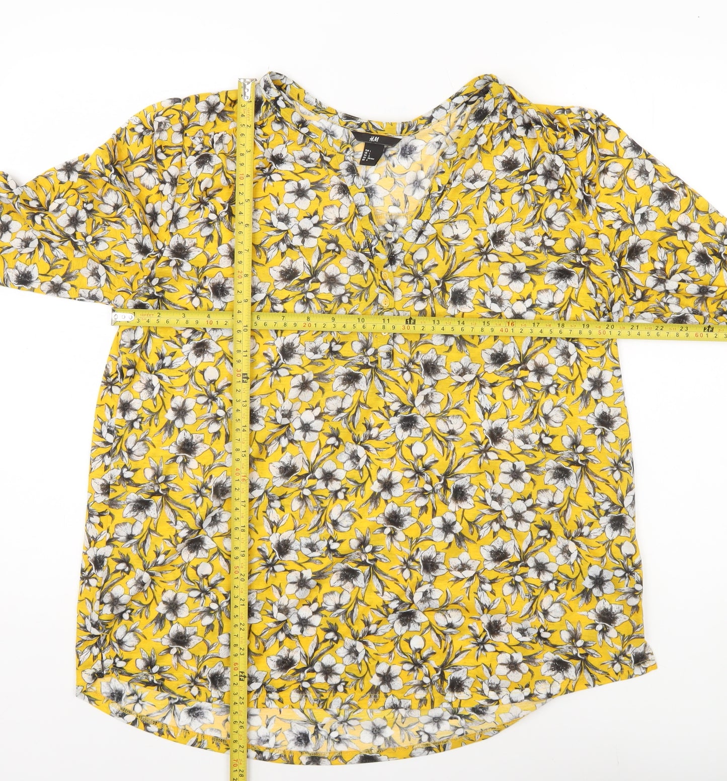 H&M Womens Yellow Floral Long Sleeve Tunic Blouse Size 12