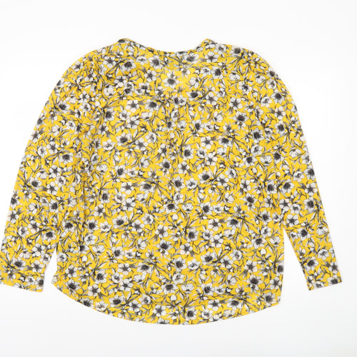 H&M Womens Yellow Floral Long Sleeve Tunic Blouse Size 12