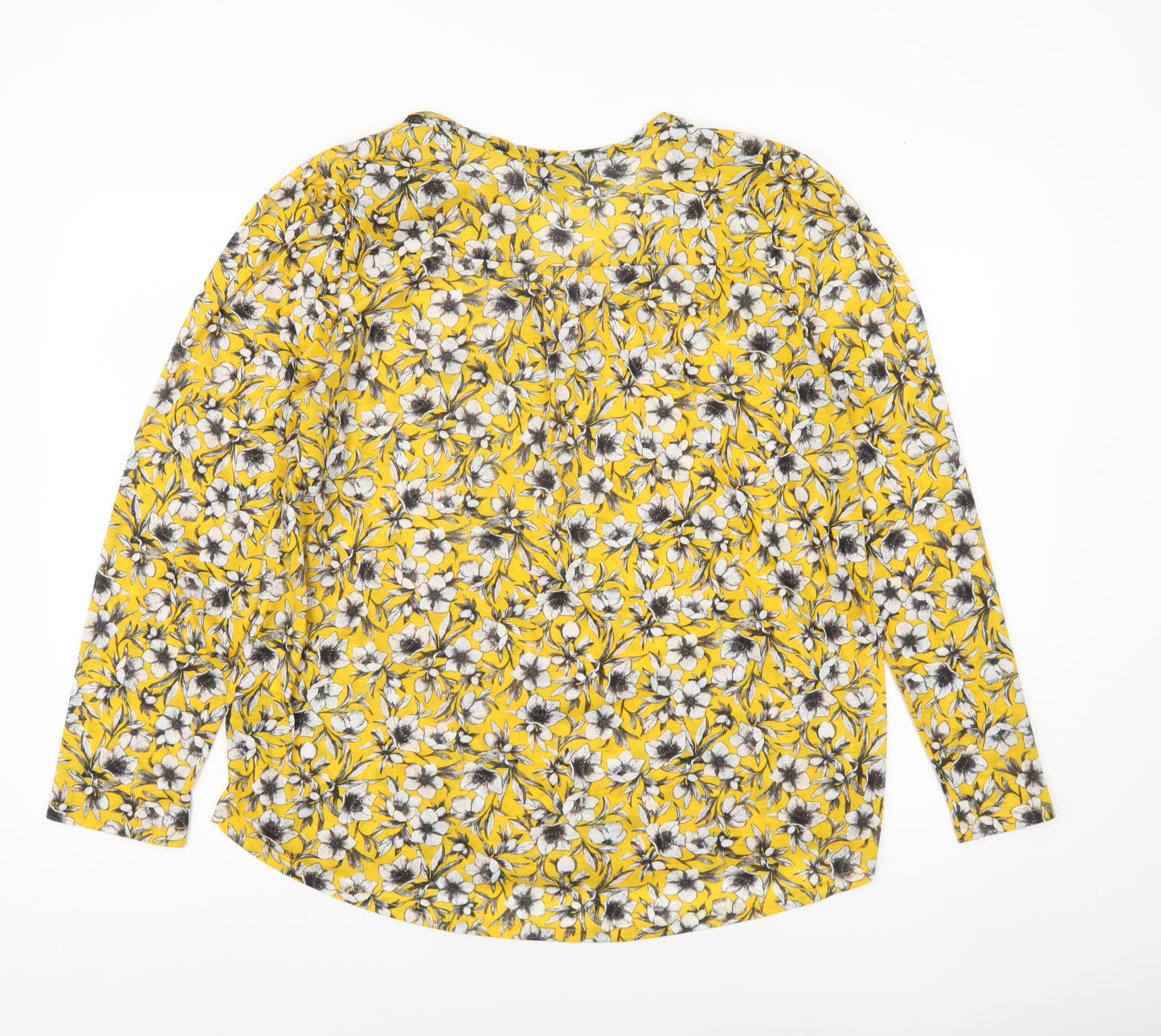 H&M Womens Yellow Floral Long Sleeve Tunic Blouse Size 12