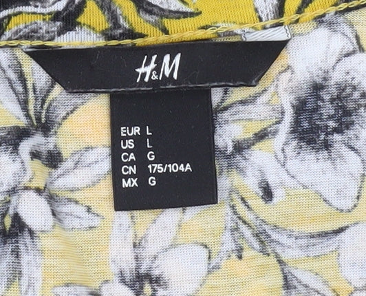 H&M Womens Yellow Floral Long Sleeve Tunic Blouse Size 12