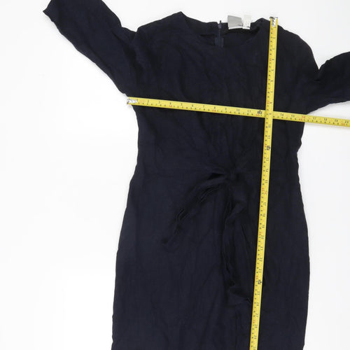 ASOS Women’s Blue Linen Blend Sheath Dress UK 10 Knee Length 3/4 Sleeve