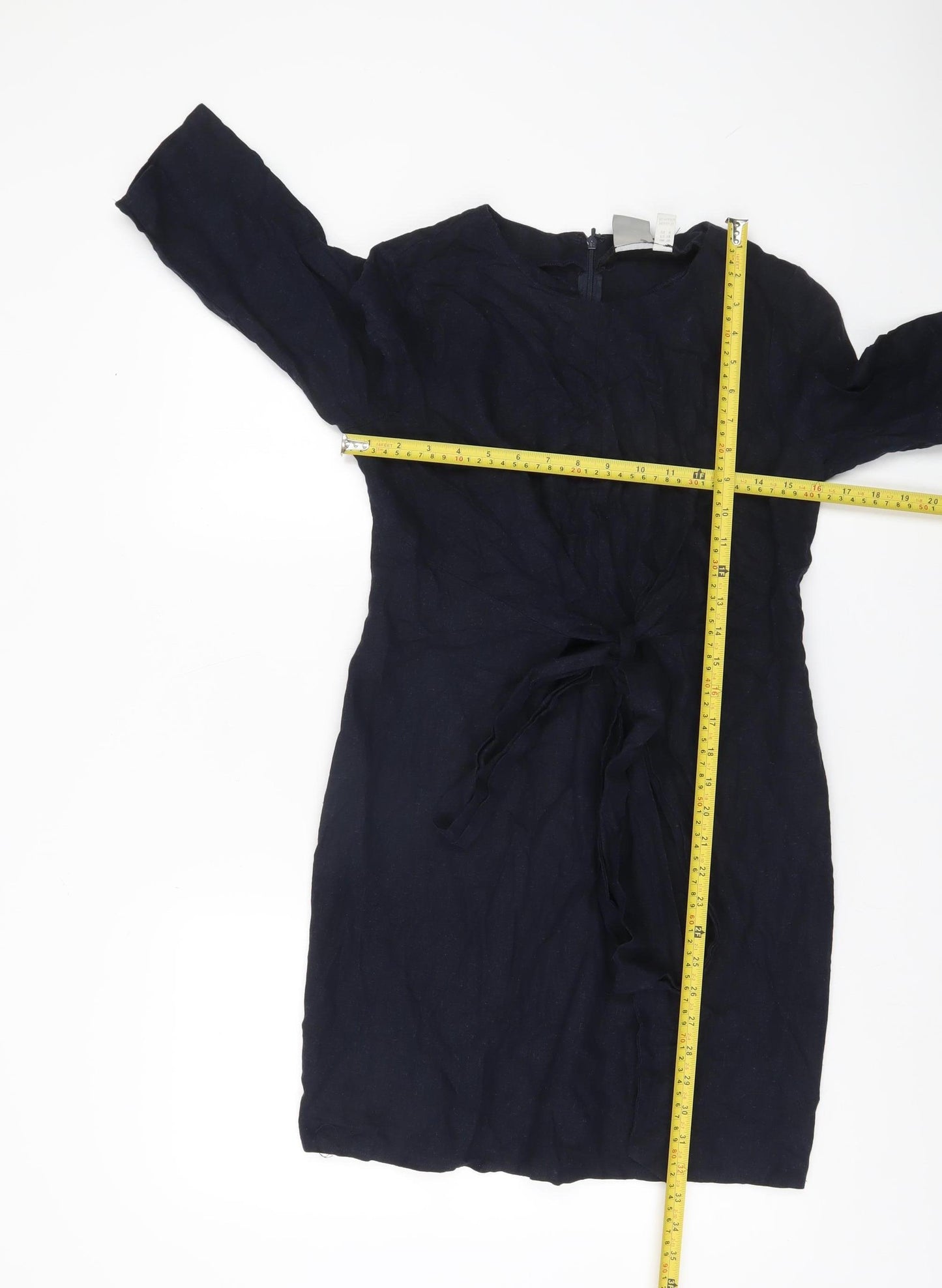 ASOS Women’s Blue Linen Blend Sheath Dress UK 10 Knee Length 3/4 Sleeve