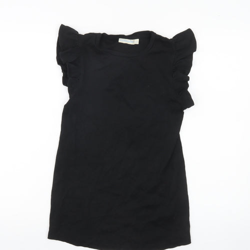 JoJo Maman Bébé Women’s Black Ruffle Sleeve Cotton T-Shirt Size S