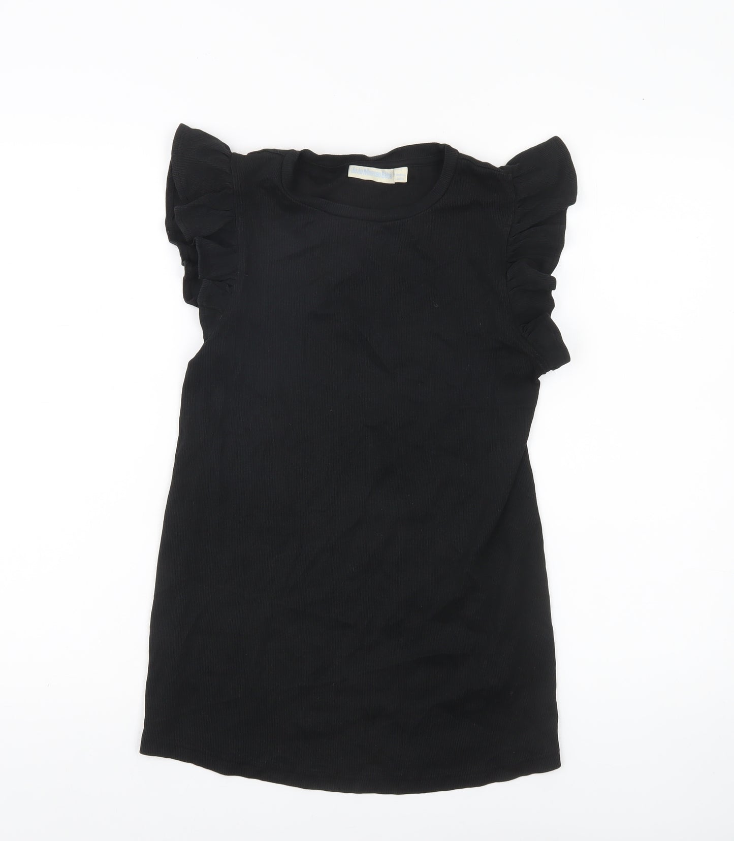 JoJo Maman Bébé Women’s Black Ruffle Sleeve Cotton T-Shirt Size S