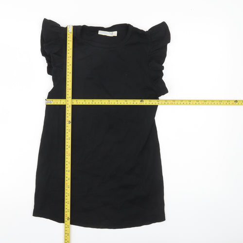JoJo Maman Bébé Women’s Black Ruffle Sleeve Cotton T-Shirt Size S