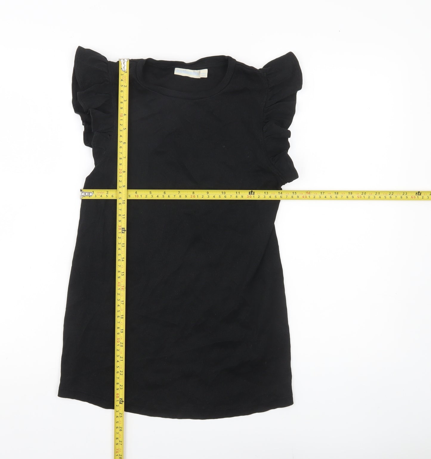 JoJo Maman Bébé Women’s Black Ruffle Sleeve Cotton T-Shirt Size S
